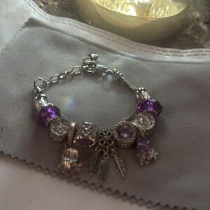 Elegant Silver and Purple Charm Bracelet